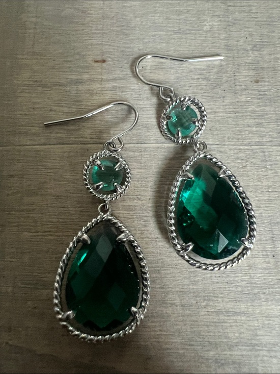 Dillards Jewelry - Silver-Tone Deep Green Faceted Drop Earrings